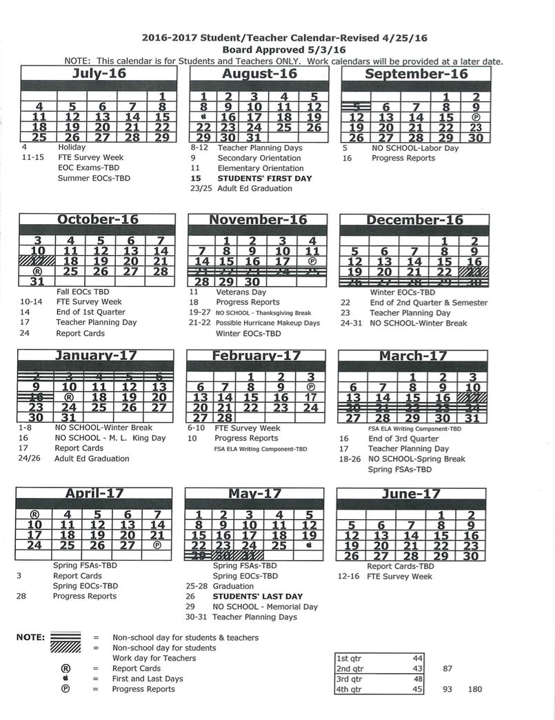 20162017 School Calendar Centennial Elementary School