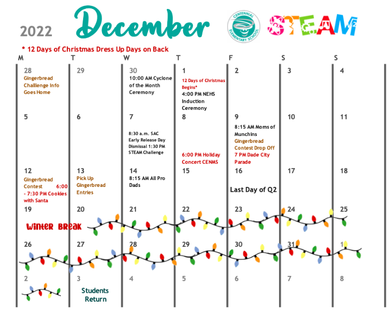 School Calendar December 2022